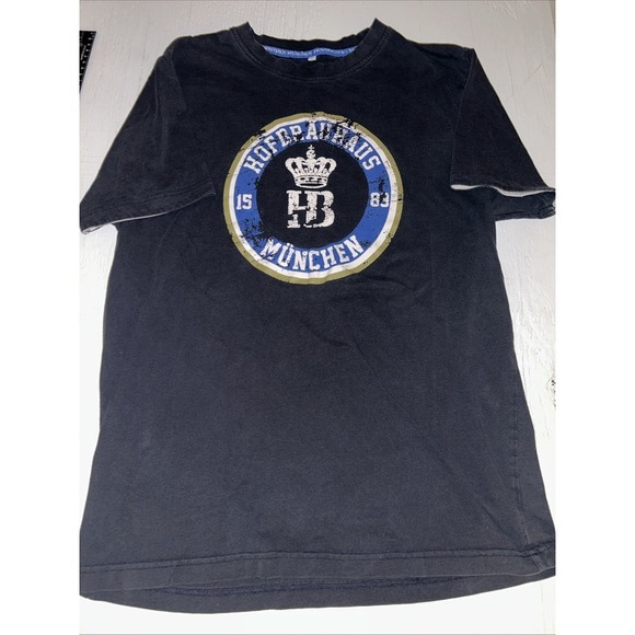 Hofbrauhaus Munchen Shirt Mens Large Dark Blue Graphic Print Tee Logo Crown - Picture 2 of 4